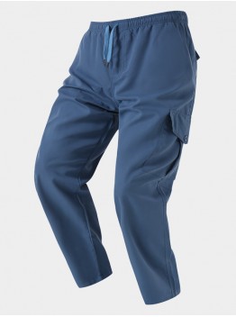 Men Solid Utility Pocket Zip Pocket Ankle Length Casual Cargo Pants